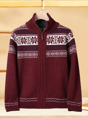 Fair Isle full-zip sweater burgundy men's large
